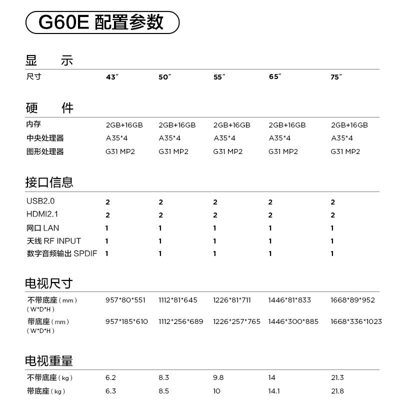 普通电视设备（电视机） TCL 55G60E 超高清(4k) 55 LED 有线+无线 智能电视, 4K超清电视, LED电视 黑色