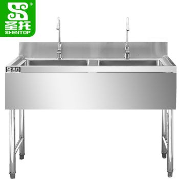 圣托（Shentop）双星水池 不锈钢餐厅双槽洗菜盆 带水龙头厨房水槽洗碗盆 DJB10