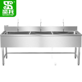 圣托（Shentop）三星水池 不锈钢餐厅三槽洗菜盆 带水龙头厨房水槽洗碗盆 DJB24
