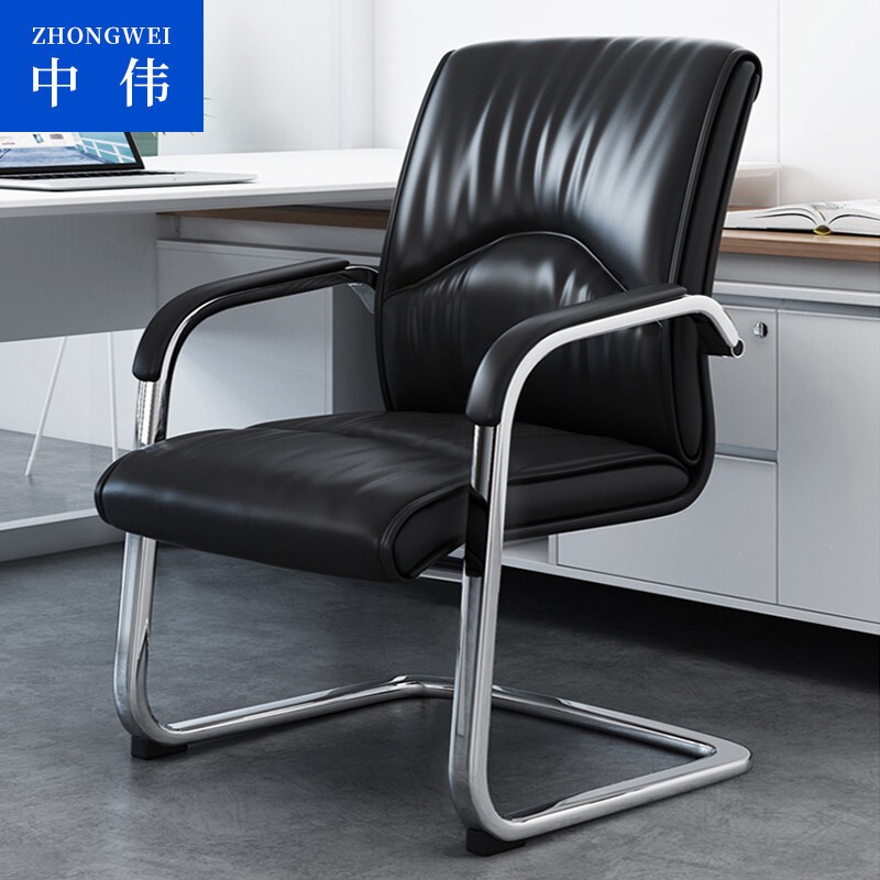 办公椅 中伟/ZHONGWEI  固定扶手 皮质 黑色 800以上