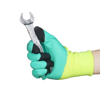 帮手仕 劳保手套 毛圈加绒加厚保暖冬季手套 浸胶涂掌耐磨耐油物流搬运汽修建筑工地工厂防寒胶皮手套 绿色HY003【加厚指尖款】12副