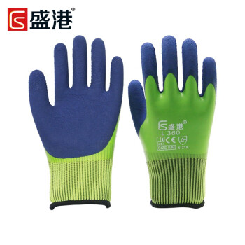 盛港 劳保手套 双层全浸发泡乳胶手套防水防滑耐磨加厚L360绿12付