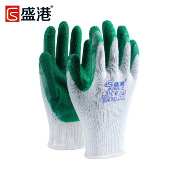 盛港（SHENGGANG） 天然橡胶手套劳保手套线手套防割防滑耐磨安全防护手套建筑工地#300-2 （12付）