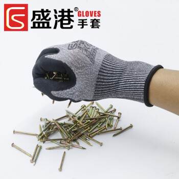 盛港（SHENGGANG）线手套劳保乳胶耐磨带胶棉线浸胶防滑工地干活工业手套D500（12付）