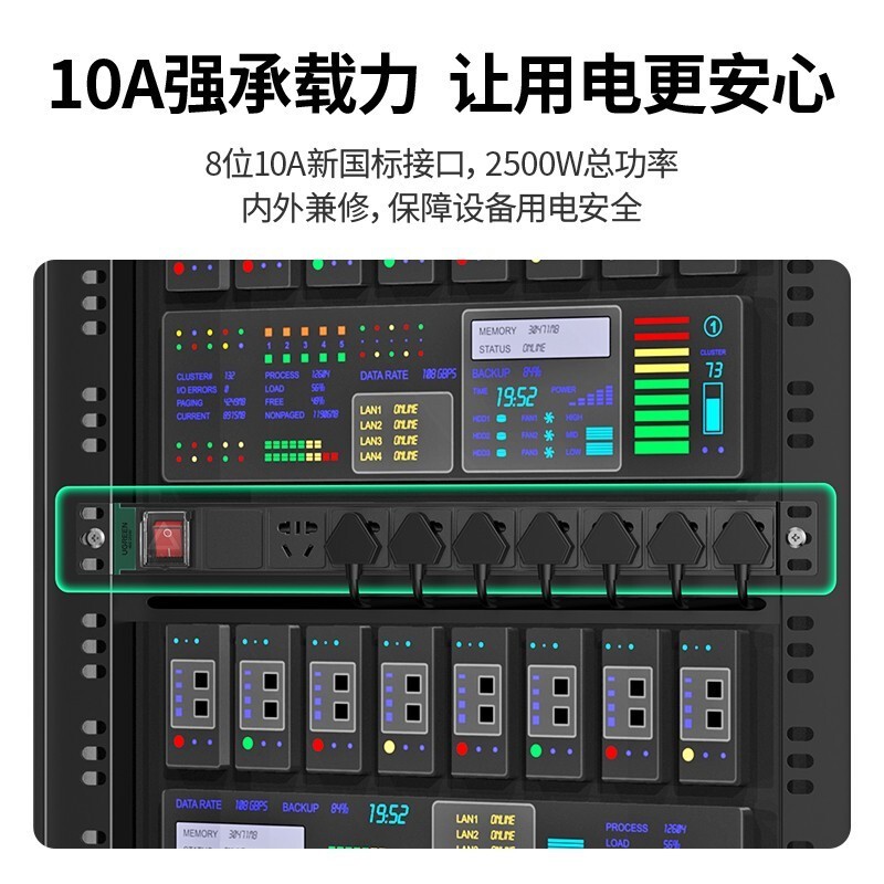 接线板 绿联/UGREEN 80935 总控 过载保护 弱电 1.8米