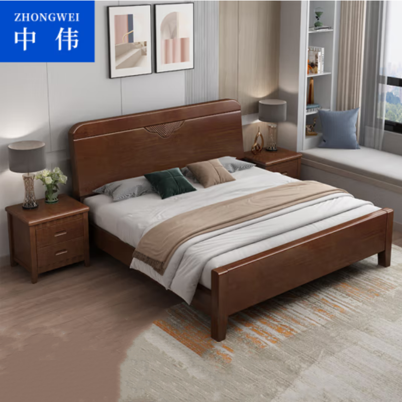 钢木床类 中伟/ZHONGWEI 100029855451 双人 单层 胡桃色