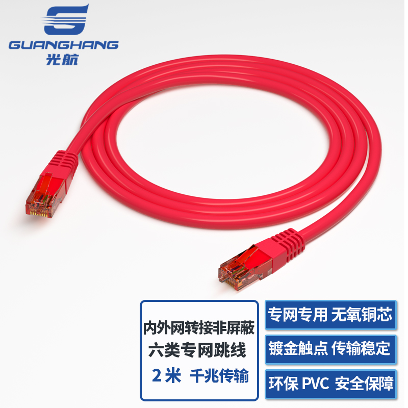 光航 GH-ZWA6-2M内外网转接非屏蔽六类专网跳线2米红色 