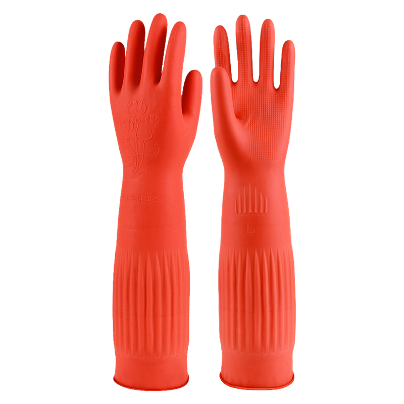 帮手仕 乳胶清洁手套H10120 植绒保暖橡胶防水防滑耐磨厨房洗碗手套38CM 均码1双