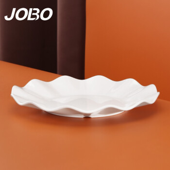 巨博(JOBO) 商用密胺9英寸22.7cm 荷叶菜盘白色1个装