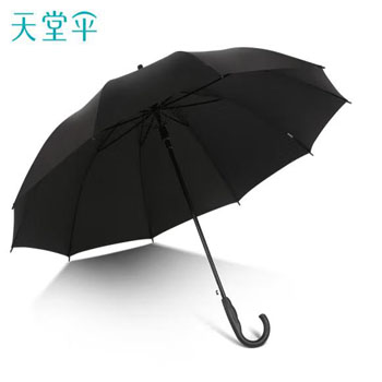 天堂 晴雨伞半自动超大10骨加固商务长柄伞黑胶防晒伞直杆晴雨伞 黑色