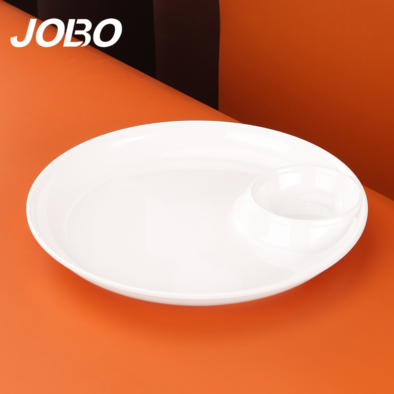 巨博(JOBO) 特厚密胺圆盘带格10英寸26cm 餐盘白色仿瓷盘子碟子带蘸料格5个起售