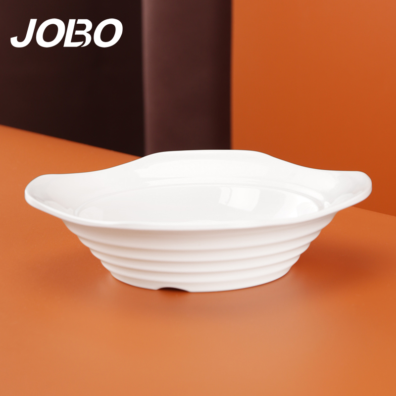 巨博(JOBO) 商用密胺螺纹方碟子打菜碟6英寸15cm 加深型白色1个装