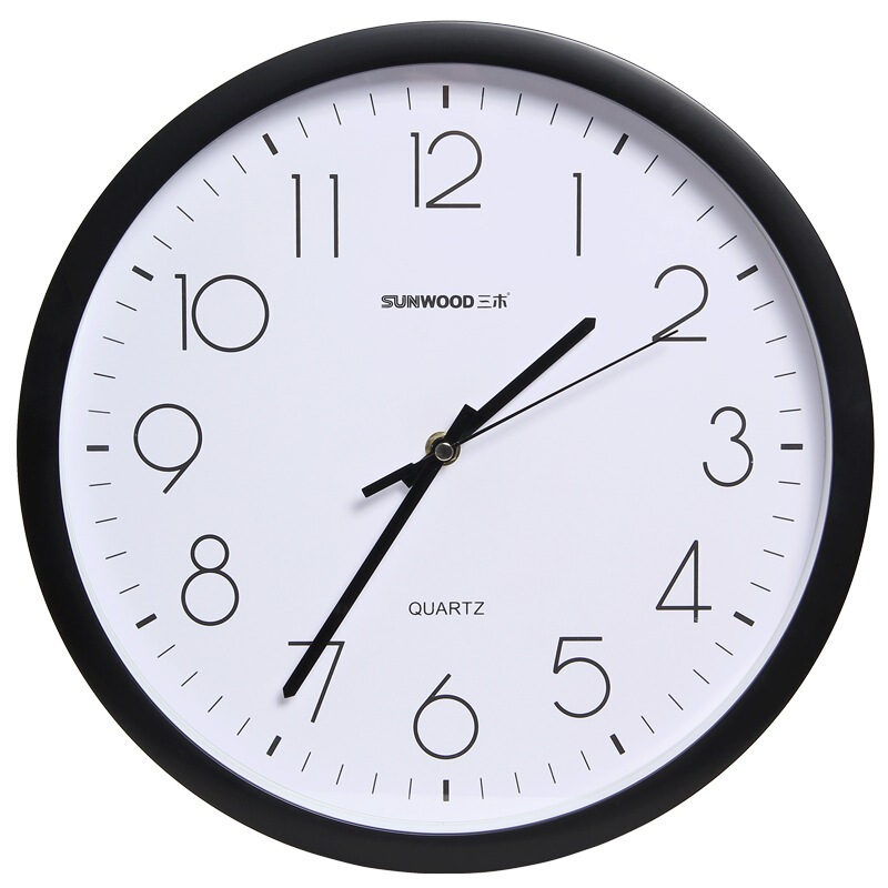 三木 6582 简约时尚静音挂钟 13寸 黑框白钟面