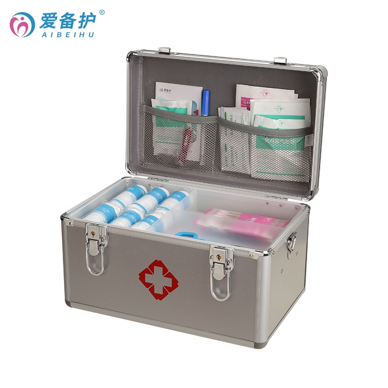 医疗急救箱 爱备护/AIBEIHU ABH-G003A 大号 金属 银色
