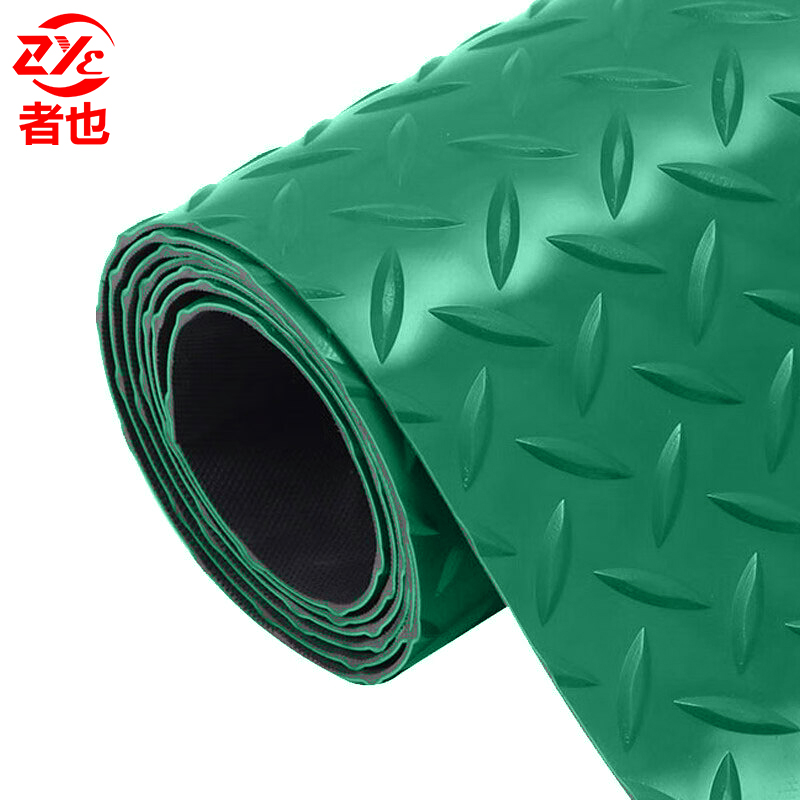 者也 牛筋防滑垫pvc地垫牛津塑料工厂超市健身房地毯防水加厚耐磨浴室塑胶地垫子满铺1.3M宽1米长 绿色加厚型