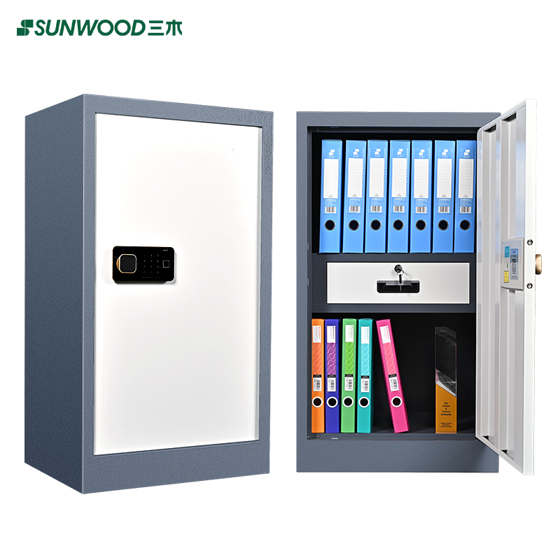 三木 BG873 单门指纹保密柜/小柜文件柜(带屉) 国密锁柜双认证 蓝灰套色