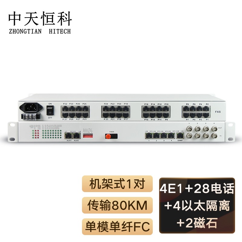 光端机 中天恒科/ZHONGTIANHITECH ZT-28P8m-4EV-80KM 综合业务光端机
