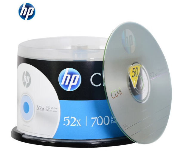 惠普(HP) 光盘 光盘空白 刻录光盘 cd光盘 光碟 cd碟片52速700M桶装50片