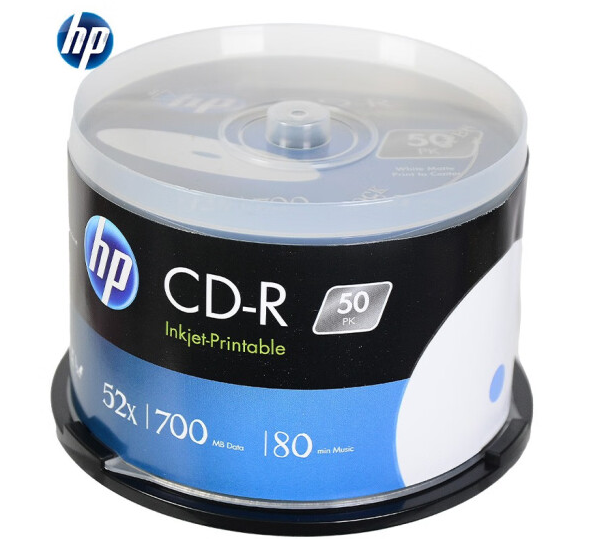 惠普(HP) 光盘 光盘空白 刻录光盘 cd光盘 光碟 cd碟片52速700MB 桶装50片