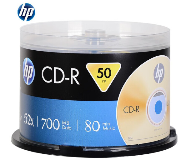 惠普(HP) 光盘 光盘空白 刻录光盘 cd光盘 光碟 cd碟片52速700MB 桶装50片 台产