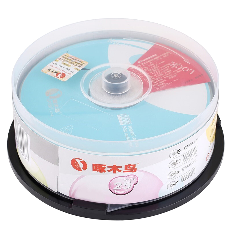  啄木鸟 CD-R 光盘/刻录光盘/空白光盘/刻录碟片/ 52速 700M 心情系列 桶装25片 刻录盘
