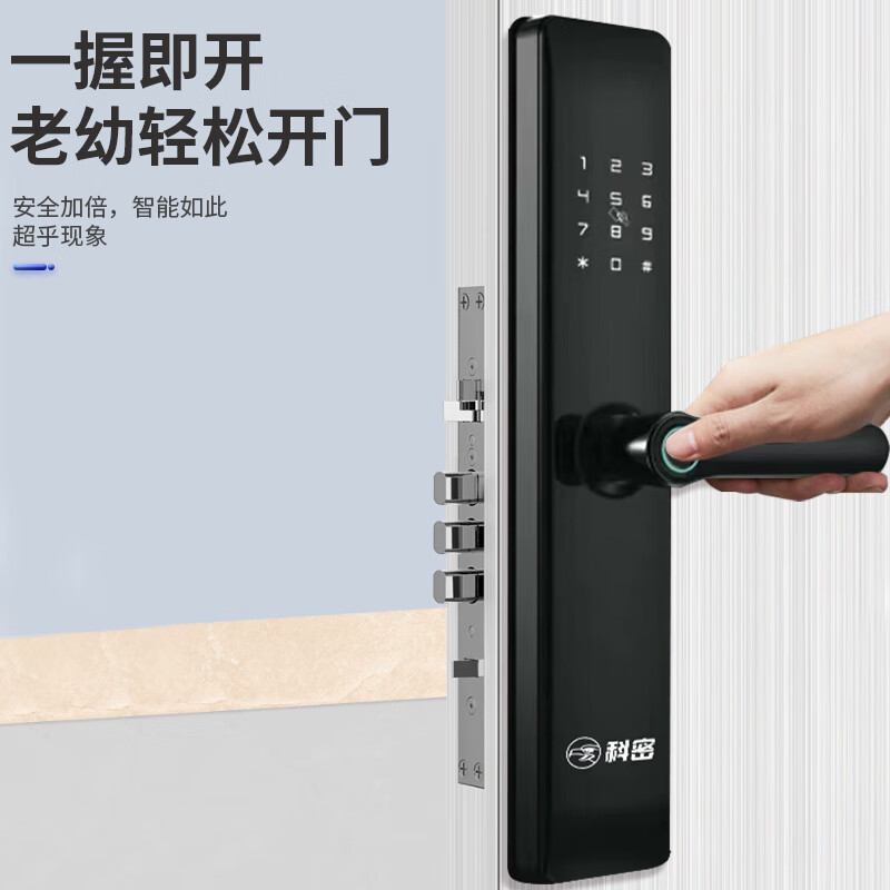 电子门锁 科密/Comet XY-001 指纹解锁 执手式 黑色