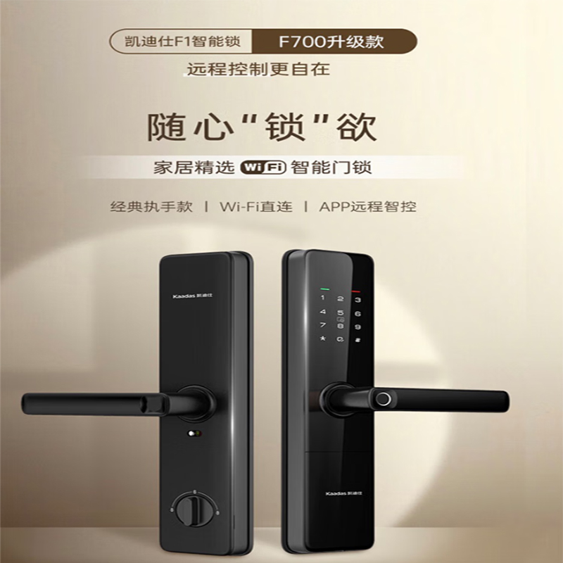 电子门锁 凯迪仕/KAADAS F1 临时密码, 动态密码, 密码解锁, 指纹解锁, 磁卡解锁, 钥匙解锁 执手式 星空黑