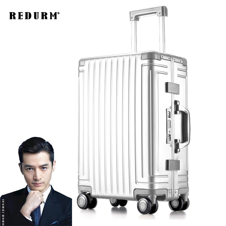 瑞德姆（REDURM）拉杆箱铝镁合金行李箱大容量箱了铝框旅行箱男登机箱密码箱万向轮 钢枪色 -豪华款航空级铝合金硬箱 20英寸 —可登机/适合短期出行