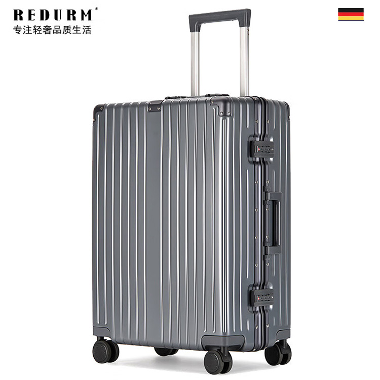 瑞德姆/REDURM RL-LK8930 铝框行李箱男拉杆箱学生大容量箱旅行箱金属女登机箱万向轮密码箱 灰