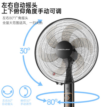 荣事达电风扇落地扇凉风扇转页扇家用6叶大风量节能摇头电扇轻音低噪风扇FS40-B16(H)黑色机械款