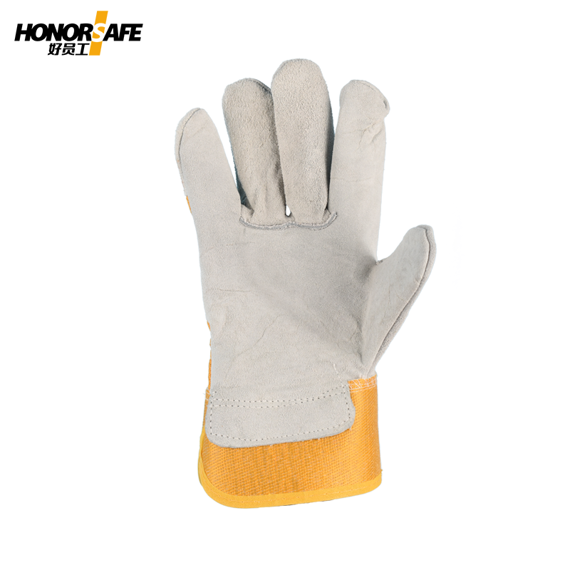 好员工DH903 帆布牛二层皮AB级电焊手套 机械工作焊工防护防烫耐高温劳保专用防护手套 牛皮电焊手套（1双） 25cm