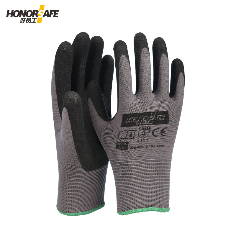 好员工N304 13针尼龙丁腈磨砂涂掌耐磨防滑浸胶手套干活工地劳保手套 尼龙丁腈磨砂 均码