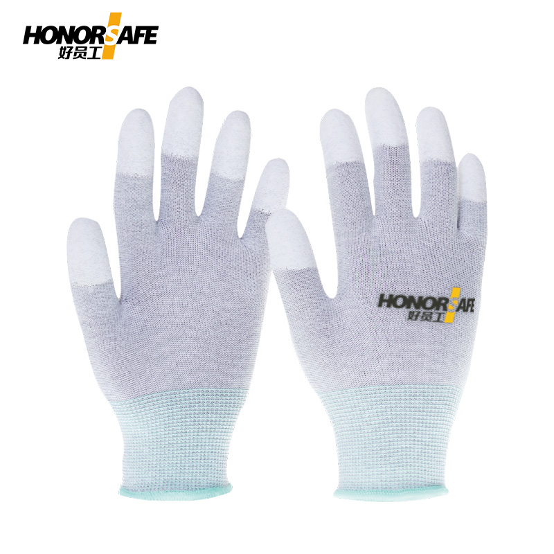 好员工T400碳纤维PU涂指手套 13针浸胶涂层防滑耐磨劳保手套 10副/打 碳纤维PU涂指  L码