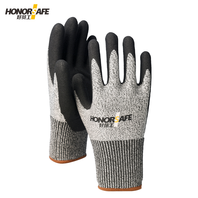 好员工PE-108防切割手套 13针HPPE丁腈磨砂涂层手套防滑耐磨机械防护劳保手套 10副/打  M码