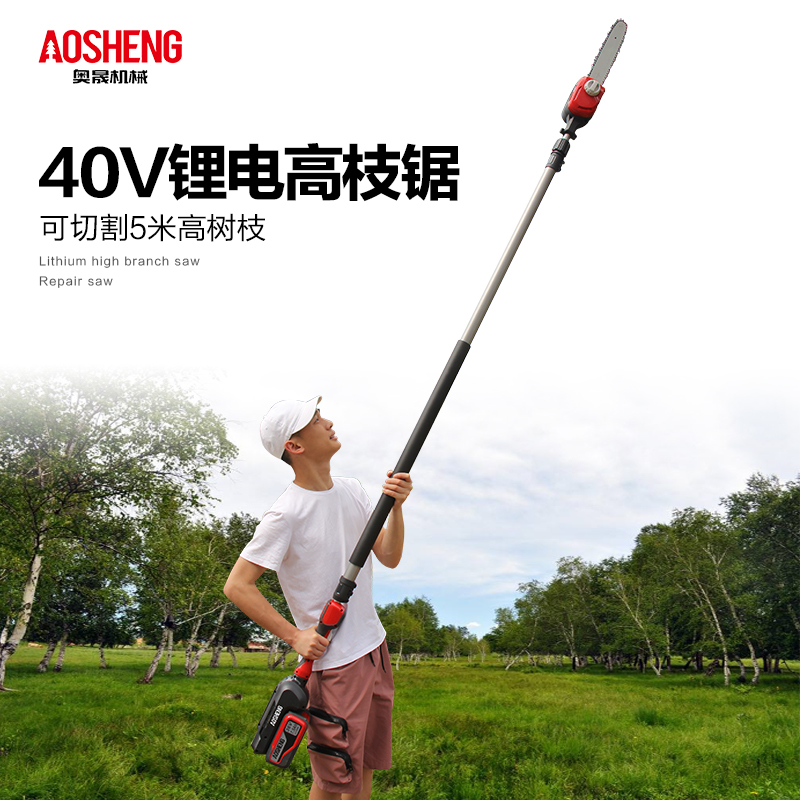 奥晟机械A40GZ12锂电高枝锯高空修剪树枝锯电动伸缩杆链锯...