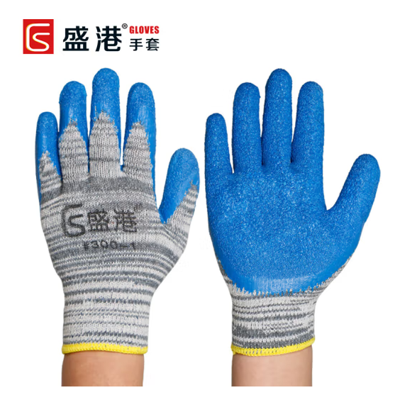 盛港（SHENGGANG）#300-1彩纱皱纹挂胶劳保手套 十针棉纱线 耐磨耐油防滑透气手套 均码12副/包