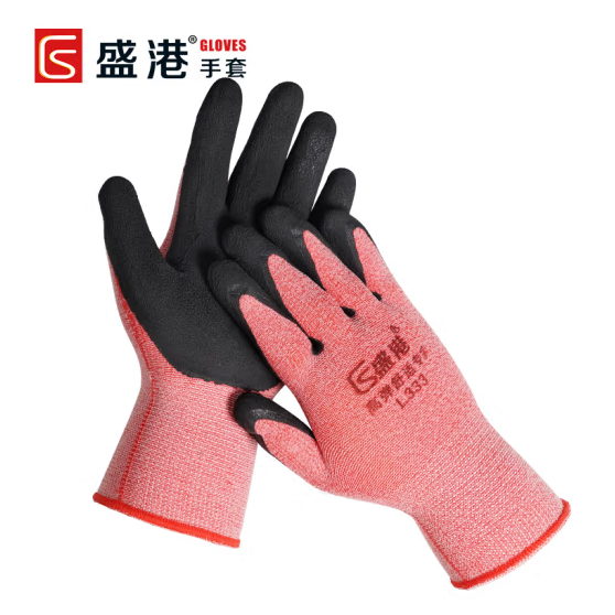 盛港 浸胶手套 12副/包 高弹13针氨纶 劳保耐磨耐油防滑 L333粉