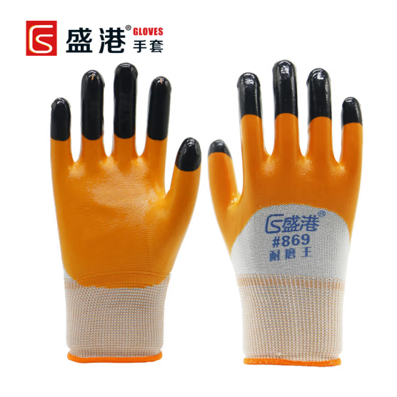 盛港（SHENGGANG）#869丁腈掌涂耐磨王手套 十三针涤纶纱线材质 工地工作劳保手套 均码12副/包