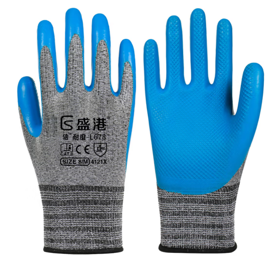 盛港 L678 手套劳保耐磨王橡胶防滑防水透气加厚带胶压纹手套（12付）均码
