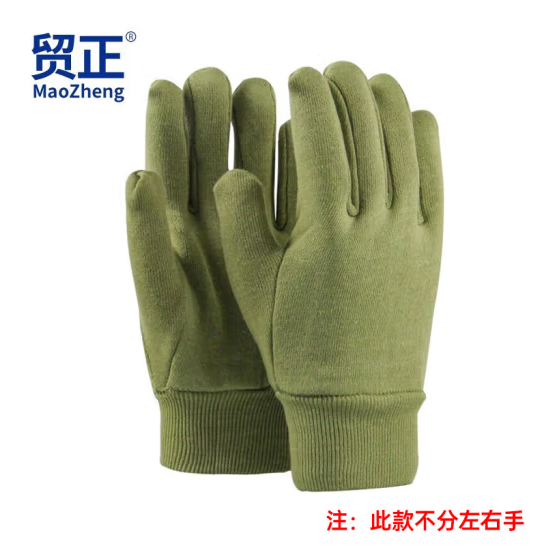 贸正 保暖劳保线手套耐磨防滑防冻劳动作业防护加绒加厚针织防寒棉手套 军绿色1双