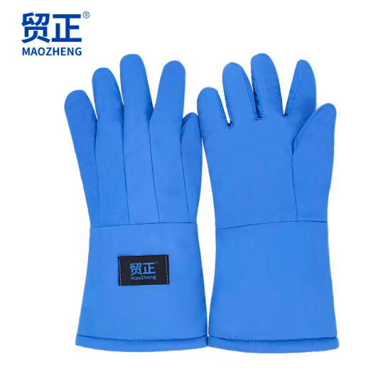 贸正 耐低温手套1付 38CM防水防液氮干冰冷库实验室牛皮防寒防护 蓝色MZS-DW01