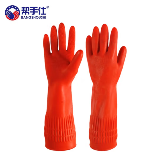 帮手仕 H-10110 38CM乳胶洗衣家务耐磨防水厨房耐用手套 红色 10副/包