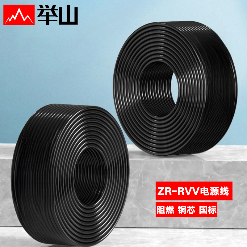 举山 电源线 ZR-RVV2x1 2芯 1平方 黑色 1米 阻燃 国标多股铜丝软护套线