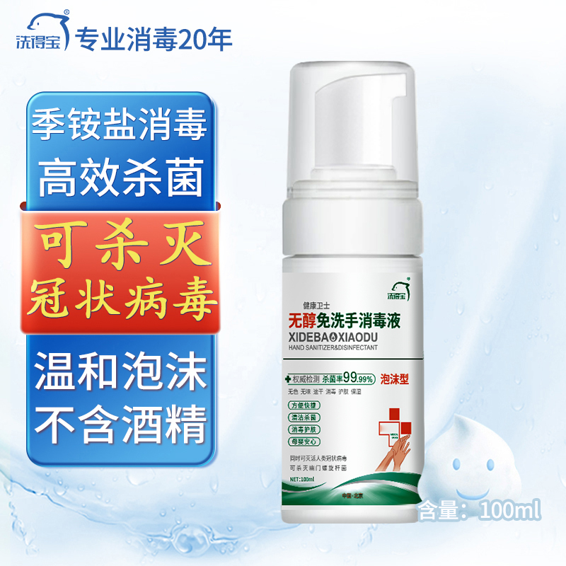 洗得宝免洗洗手液 不含酒精免洗手消毒液100ml泡沫型 便携家用