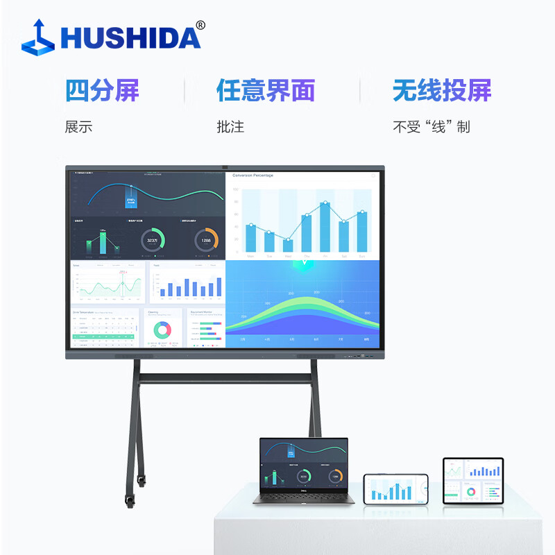 互视达（HUSHIDA）酷炫版智慧电子大屏75英寸会议平板一体机电子白板4K防眩光教学培训触摸屏CW-HYCM-75BJ