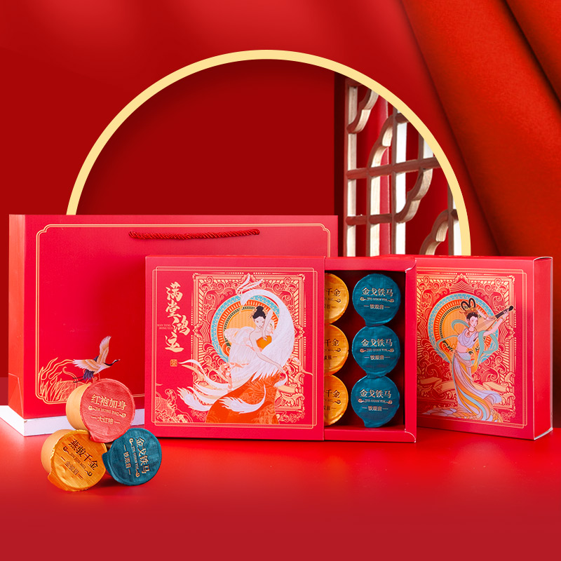 【润虎】满堂鸿运 浓香铁观音金骏眉大红袍 果绿壶茶具新国潮礼盒66克