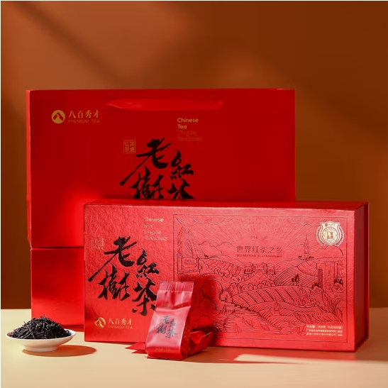 八百秀才老树茶礼盒 广东特产英德红茶花香型一级功夫茶300g过年送礼 69年老树红茶礼盒