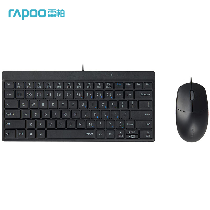 雷柏（Rapoo）RAPOO/雷柏NX8000有线键盘鼠标套装80键人体工学工程机工控机小键盘笔记本办公USB口光学键鼠套装 【NX8000—黑色】有线光学键鼠套装