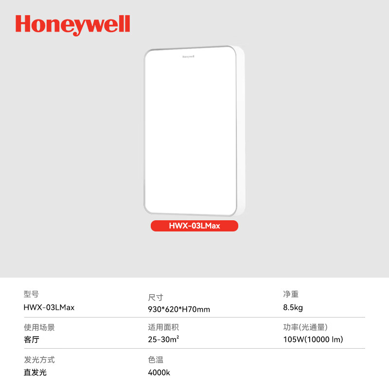 霍尼韦尔（Honeywell）客厅灯卧室护眼吸顶灯防蓝光频闪LED全光谱吸顶灯具翼光系列套餐 03LMax 方灯 适用25-30㎡