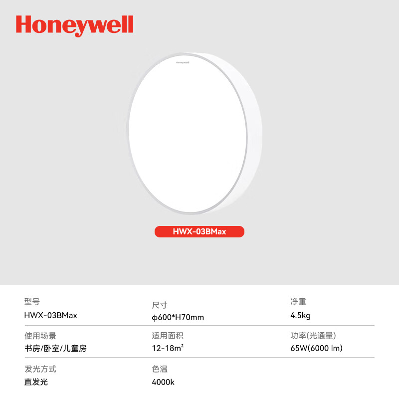 霍尼韦尔（Honeywell）客厅灯卧室护眼吸顶灯防蓝光频闪LED全光谱吸顶灯具翼光系列套餐 03BMax 圆灯 适用12-18㎡